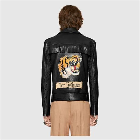 gucci studded leather jacket|gucci tiger leather jacket.